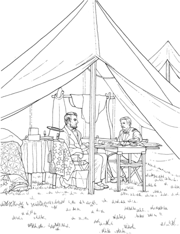 Abraham Lincoln With Officer In Tent During Civil War Battle Coloring Page